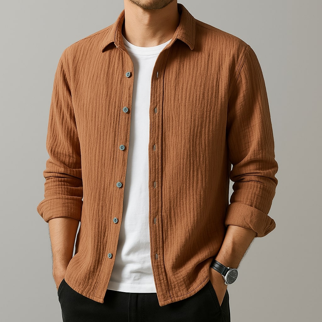 Men's Double-Layer Gauze Cotton Button-Down Shirt