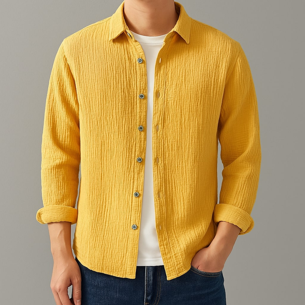 Men's Double-Layer Gauze Cotton Button-Down Shirt