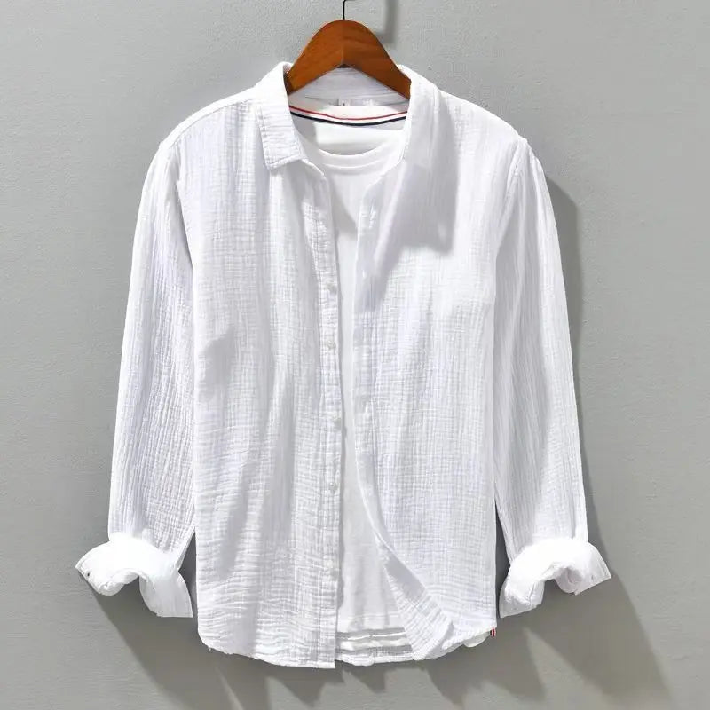 Men's Double-Layer Gauze Cotton Button-Down Shirt