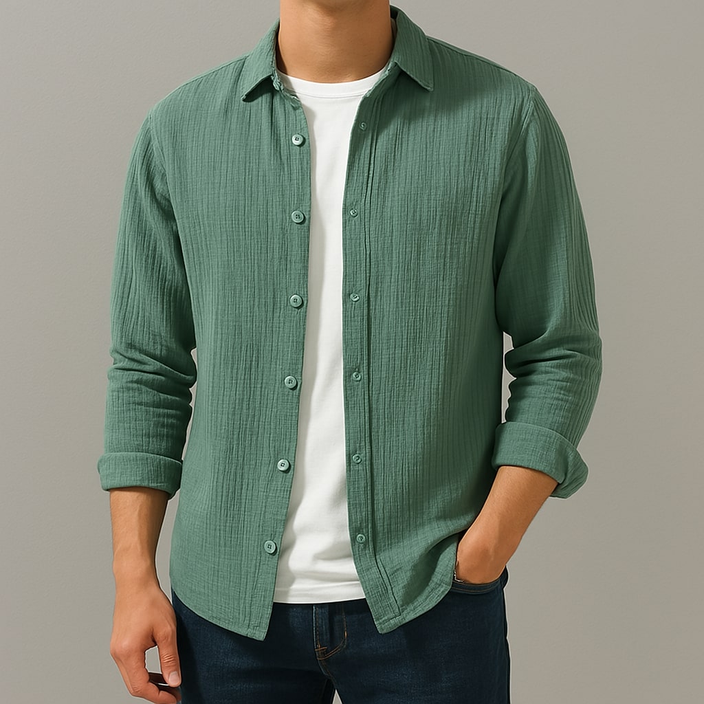 Men's Double-Layer Gauze Cotton Button-Down Shirt