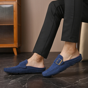Men's Faux Suede Loafers with Metal Buckle Detail