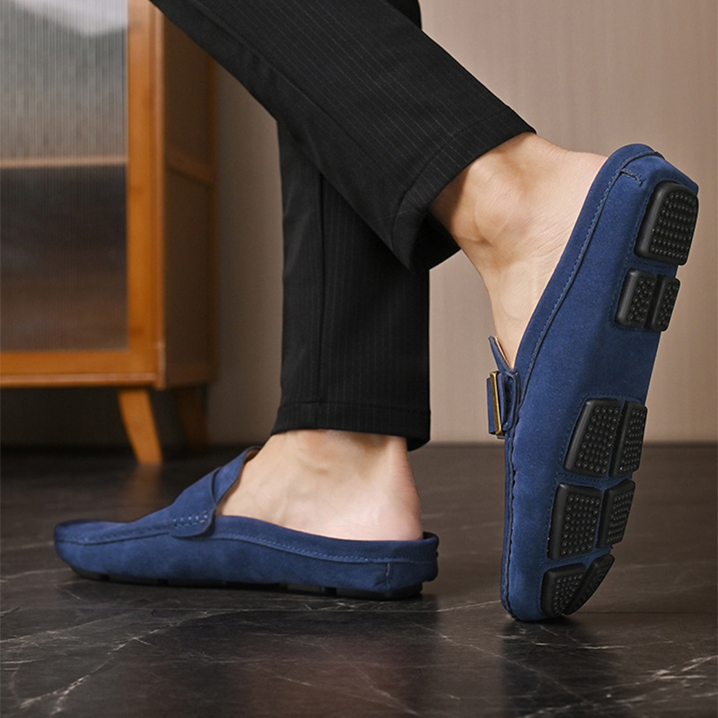 Men's Faux Suede Loafers with Metal Buckle Detail