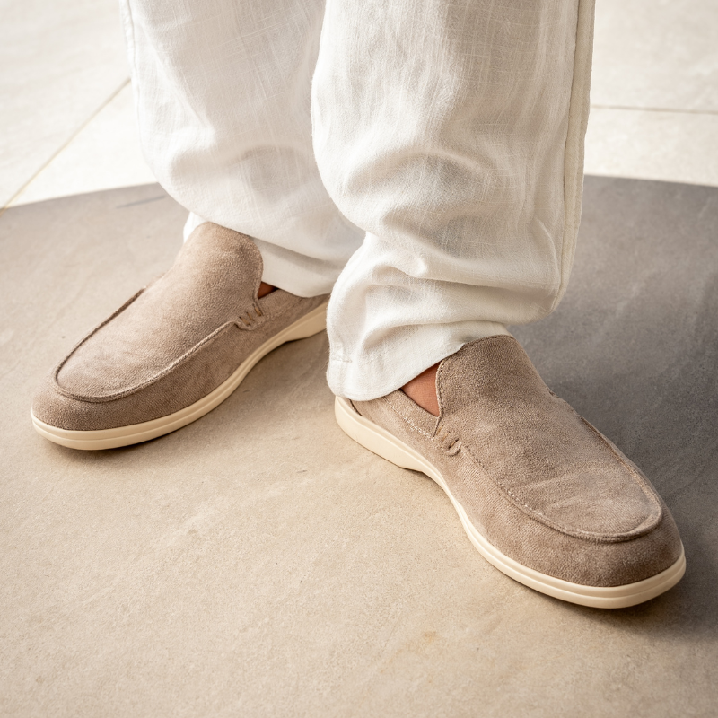 Men's Faux Suede Slip-On Loafers with Contrast White Sole