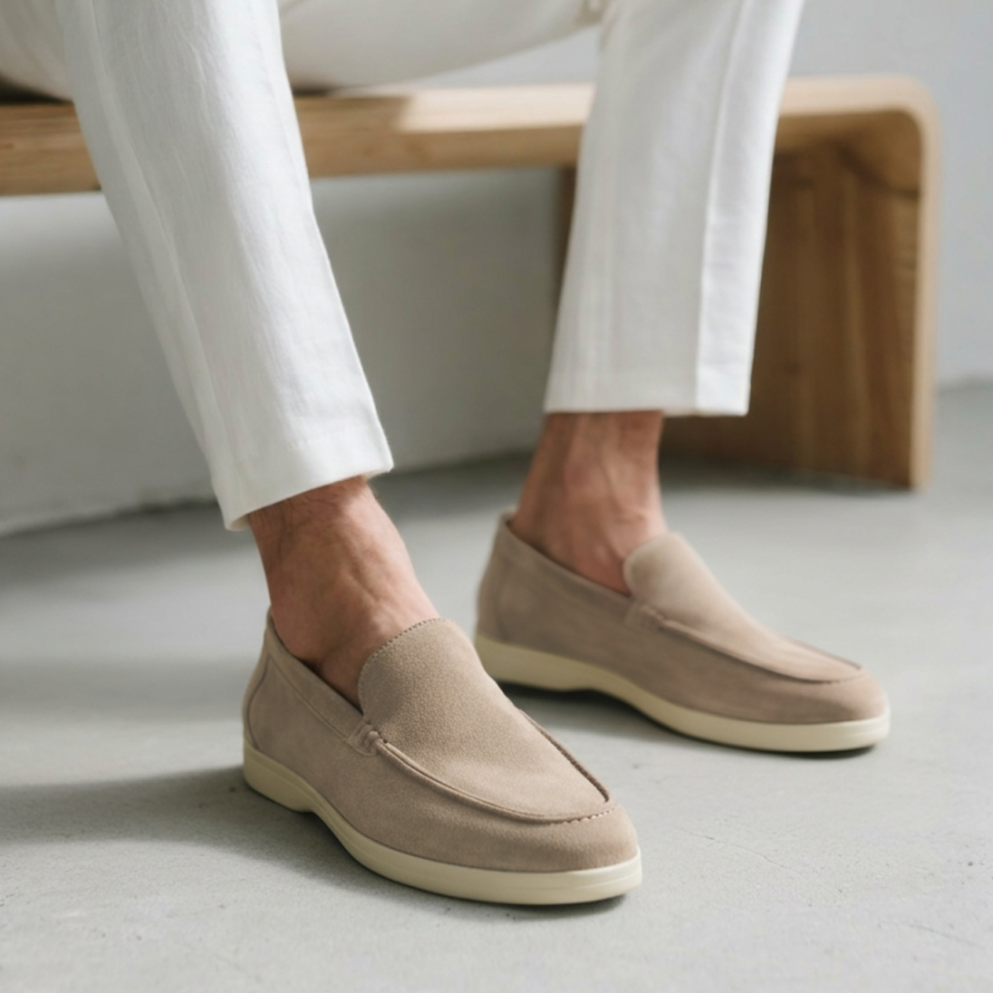 Men's Faux Suede Slip-On Loafers with Contrast White Sole