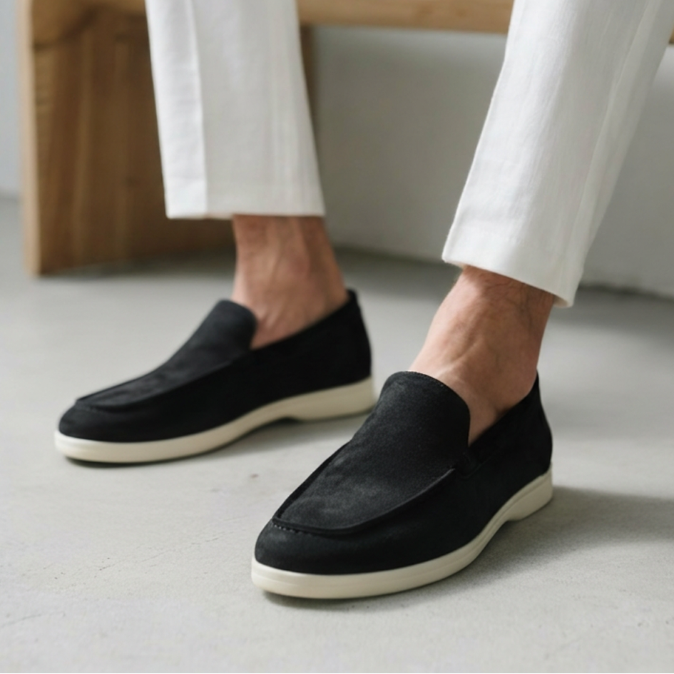 Men's Faux Suede Slip-On Loafers with Contrast White Sole