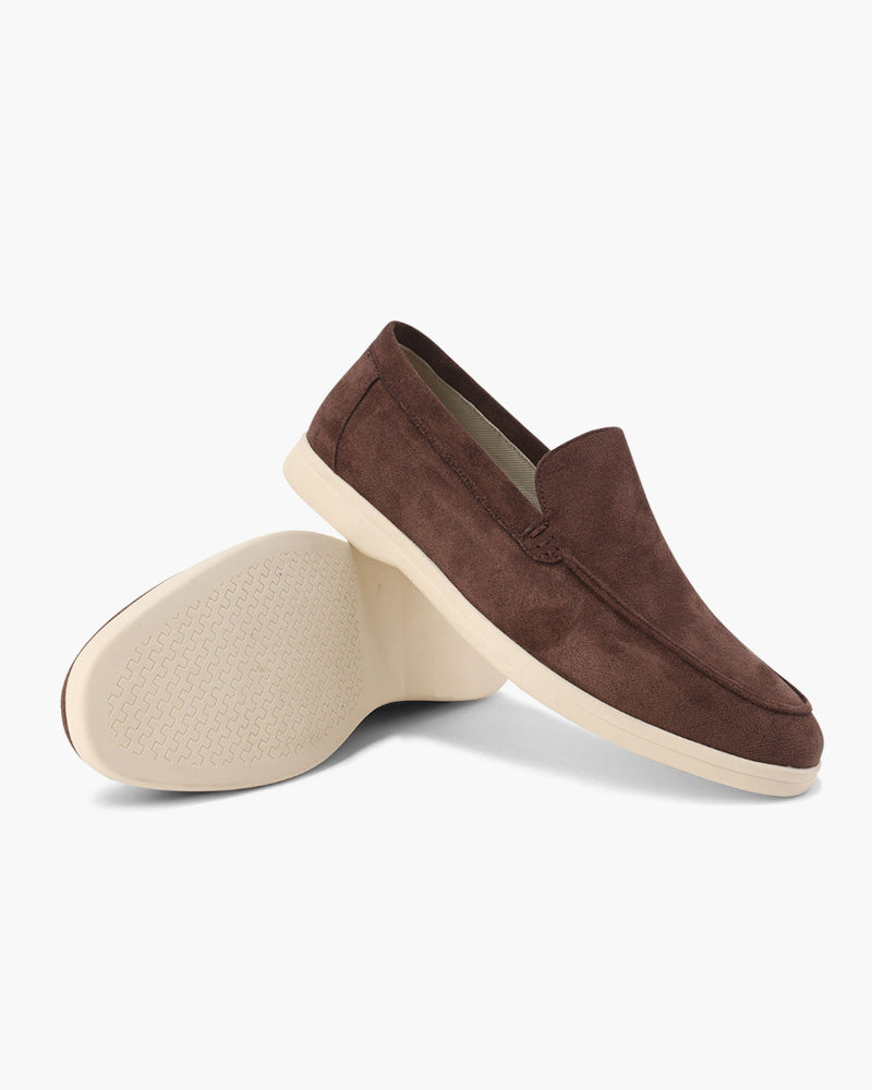 Men's Faux Suede Slip-On Loafers with Contrast White Sole