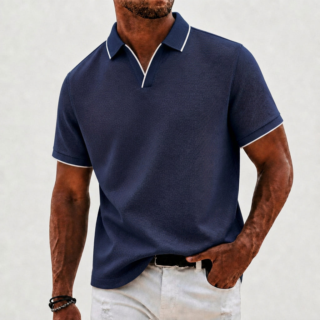 Men's Fine-Rib Knit Polo Shirt
