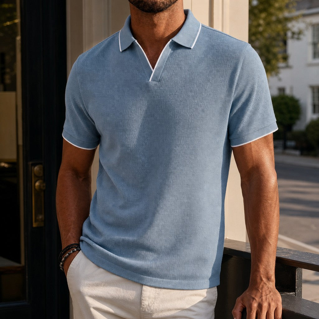 Men's Fine-Rib Knit Polo Shirt