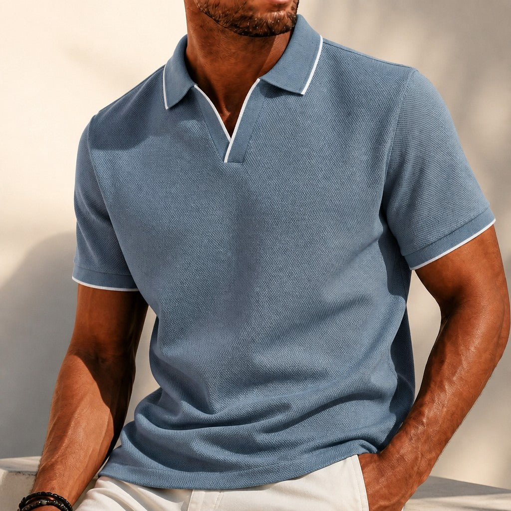 Men's Fine-Rib Knit Polo Shirt
