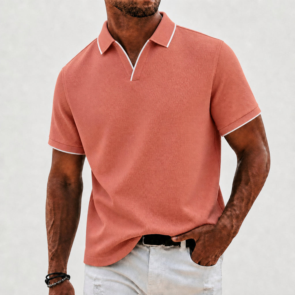 Men's Fine-Rib Knit Polo Shirt