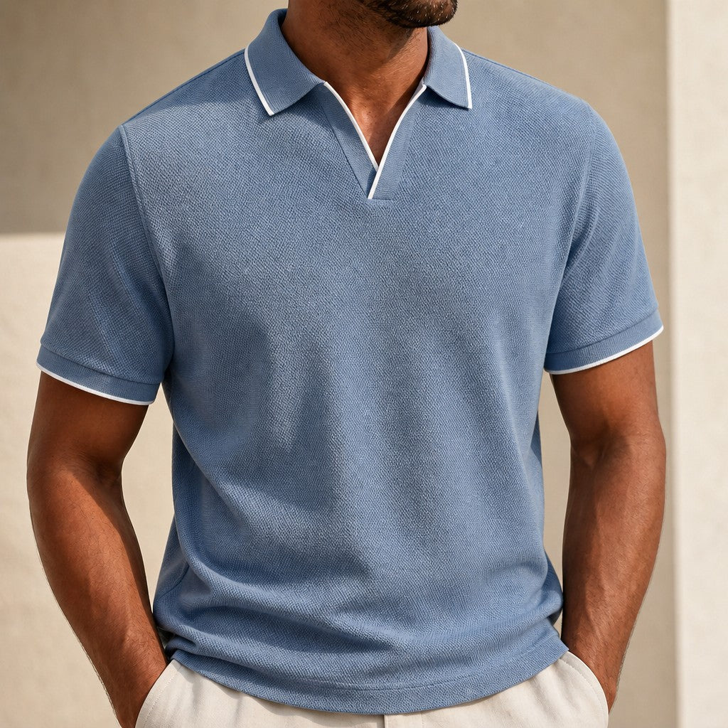 Men's Fine-Rib Knit Polo Shirt