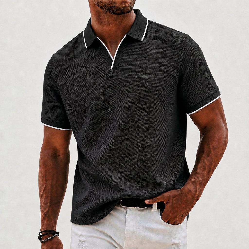 Men's Fine-Rib Knit Polo Shirt