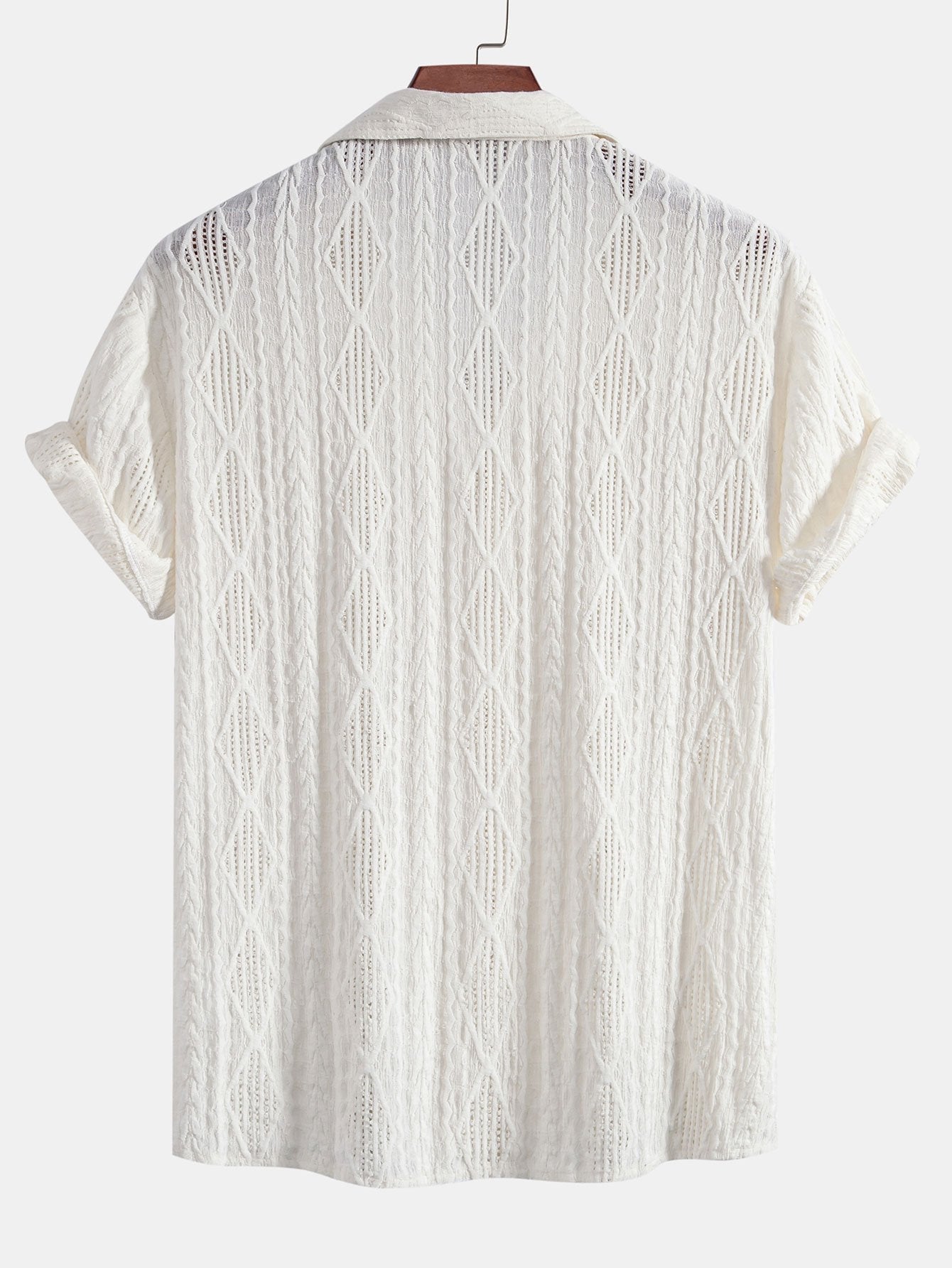 Men's Geometric Jacquard Cuban Shirt and Crinkle Textured Pants