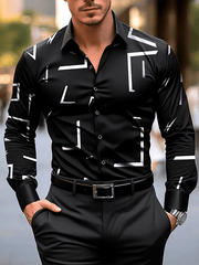Men's Geometric Print Button-Down Casual Shirt