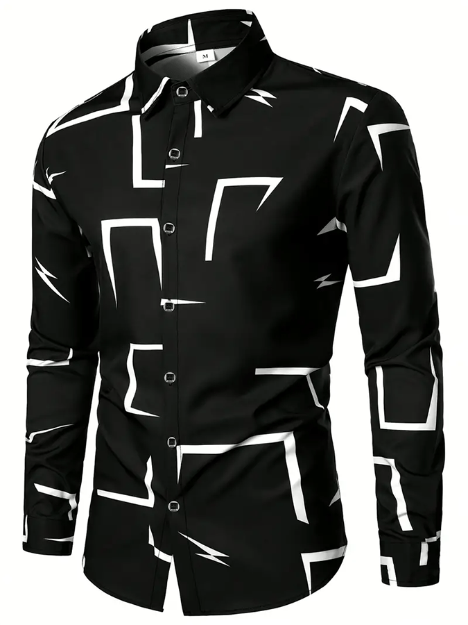 Men's Geometric Print Button-Down Casual Shirt