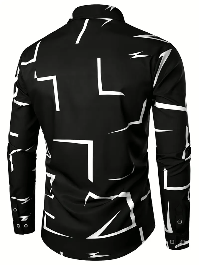 Men's Geometric Print Button-Down Casual Shirt