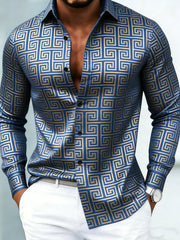 Men's Geometric Print Long-Sleeve Dress Shirt