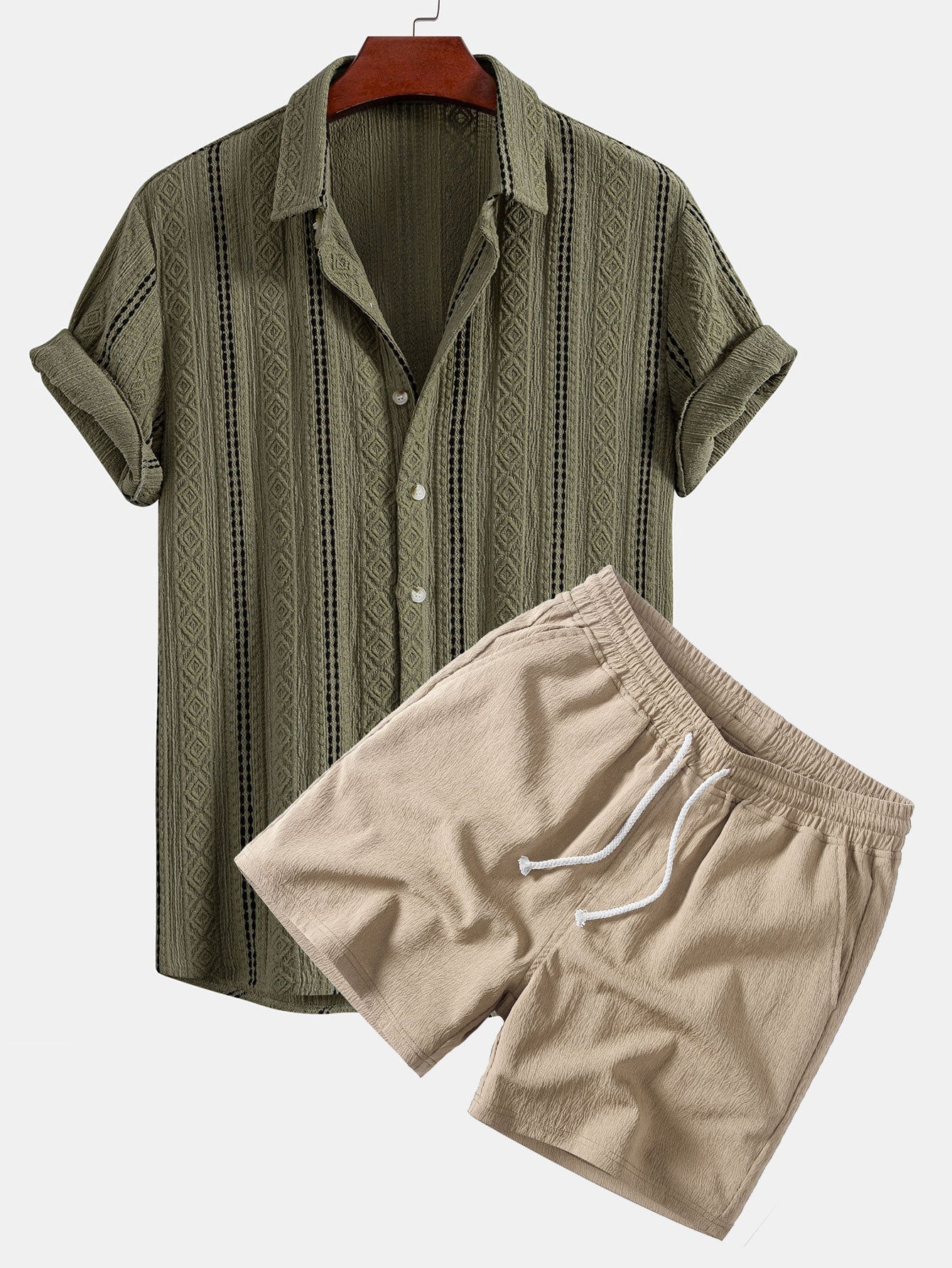 Men's Geometric Striped Jacquard Resort Set