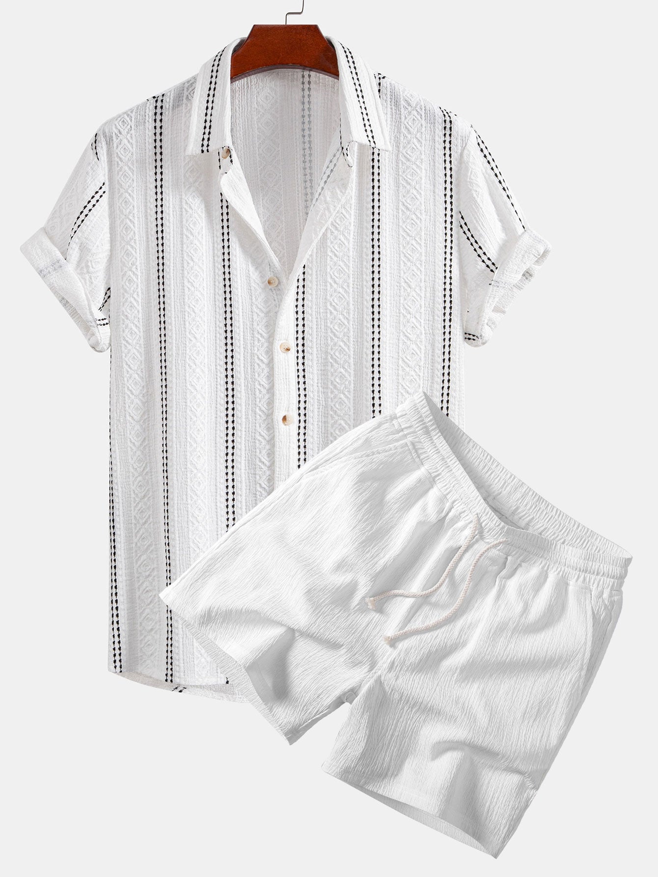 Men's Geometric Striped Jacquard Resort Set