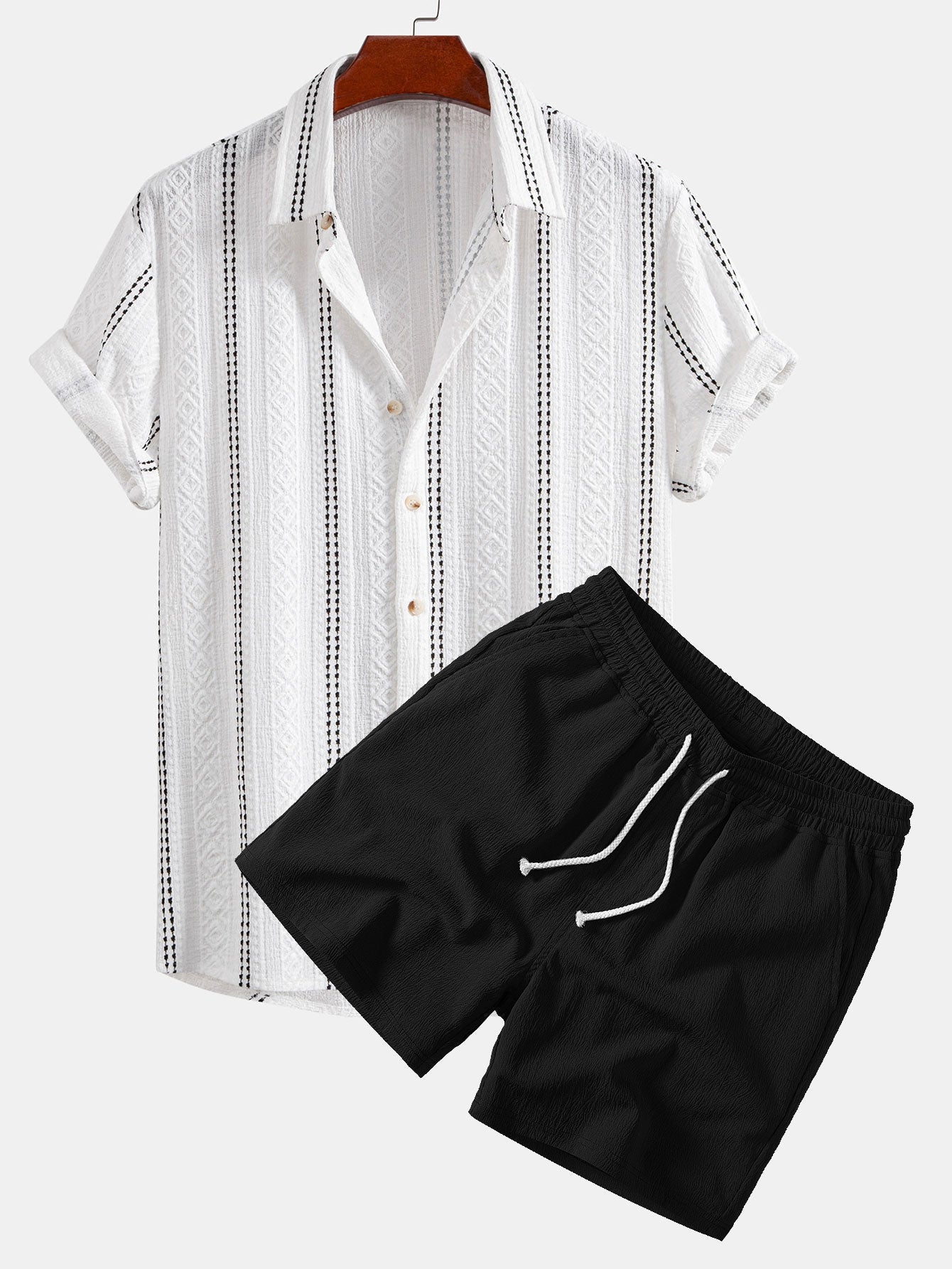 Men's Geometric Striped Jacquard Resort Set