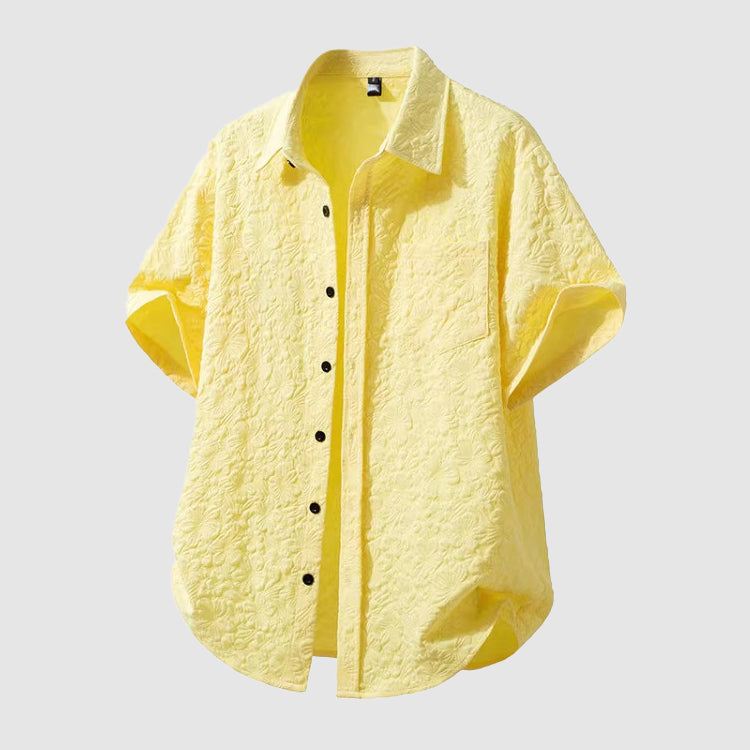 Men's Jacquard Textured Short Sleeve Casual Shirt