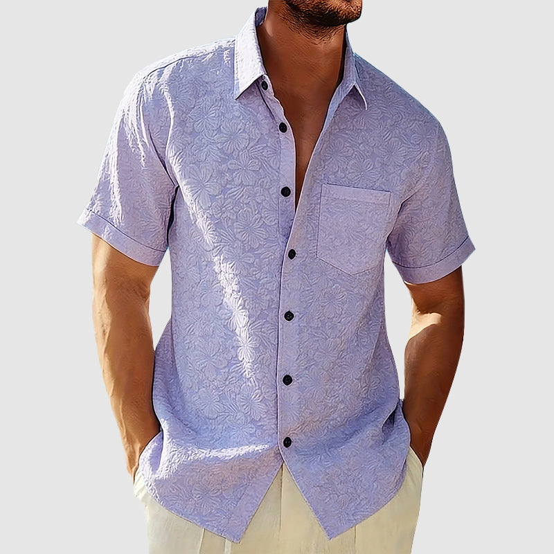 Men's Jacquard Textured Short Sleeve Casual Shirt