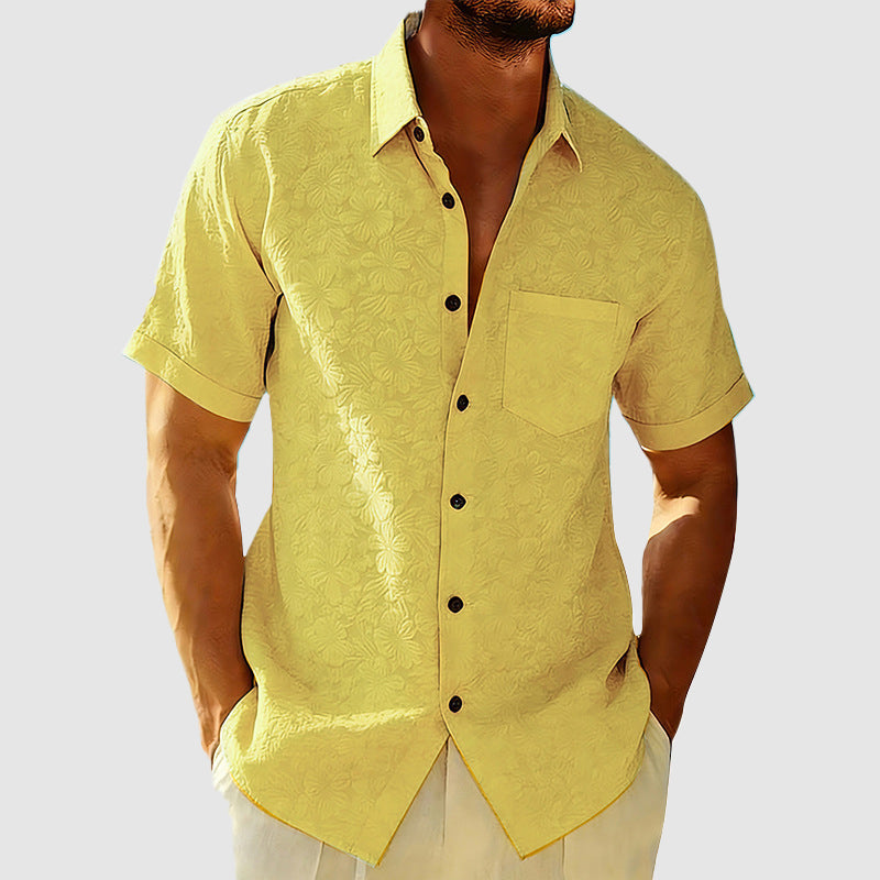 Men's Jacquard Textured Short Sleeve Casual Shirt