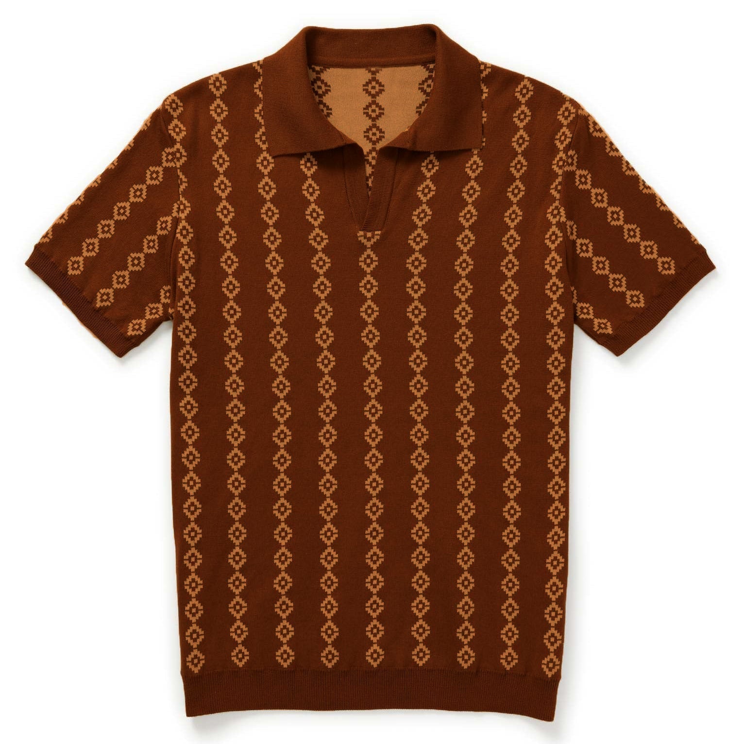 Men's Knitted Cotton Geometric Pattern Polo Shirt
