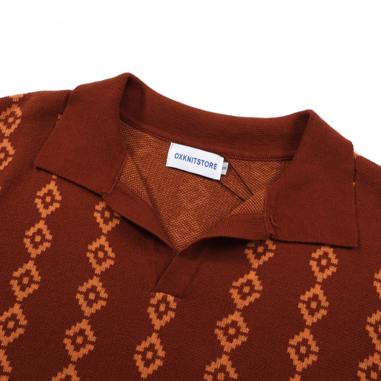 Men's Knitted Cotton Geometric Pattern Polo Shirt