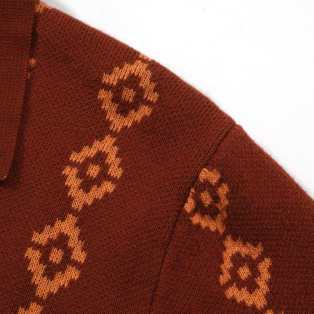 Men's Knitted Cotton Geometric Pattern Polo Shirt