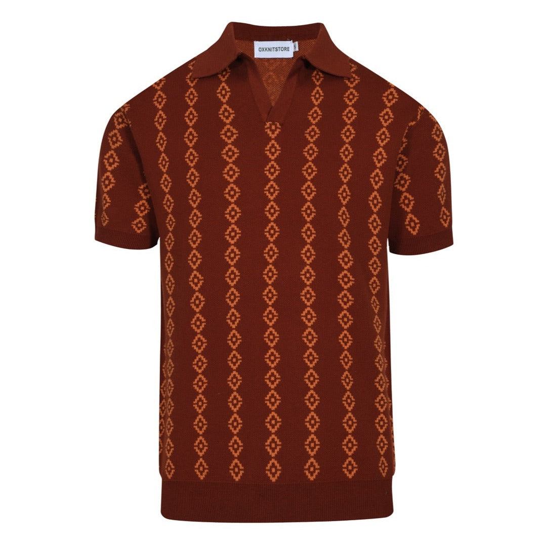Men's Knitted Cotton Geometric Pattern Polo Shirt
