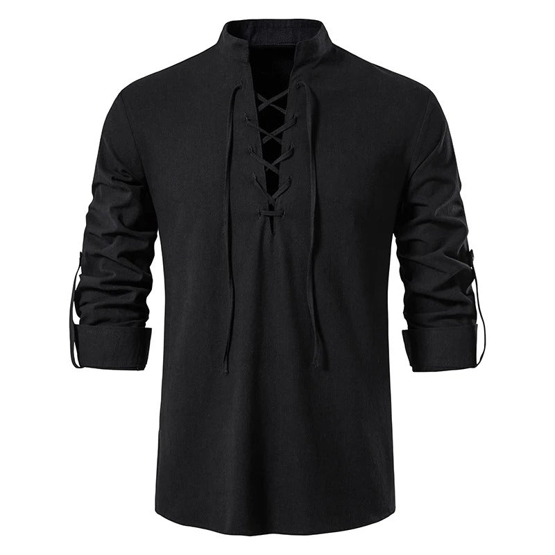 Men's Lace-Up Stand-Up Collar Shirt