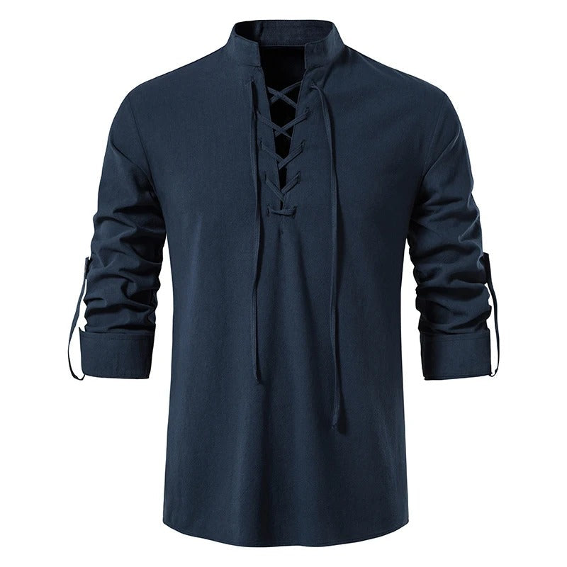 Men's Lace-Up Stand-Up Collar Shirt