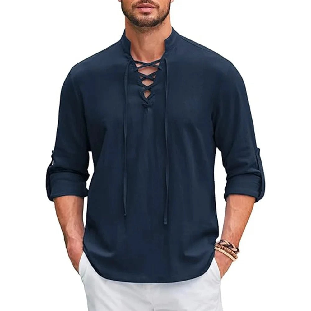 Men's Lace-Up Stand-Up Collar Shirt