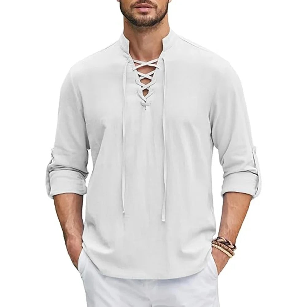 Men's Lace-Up Stand-Up Collar Shirt