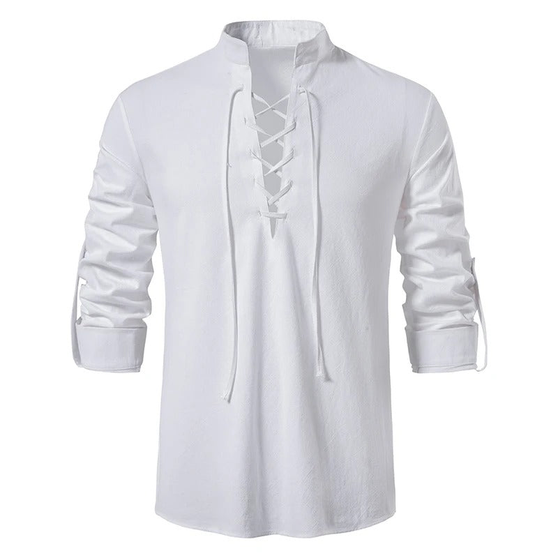 Men's Lace-Up Stand-Up Collar Shirt