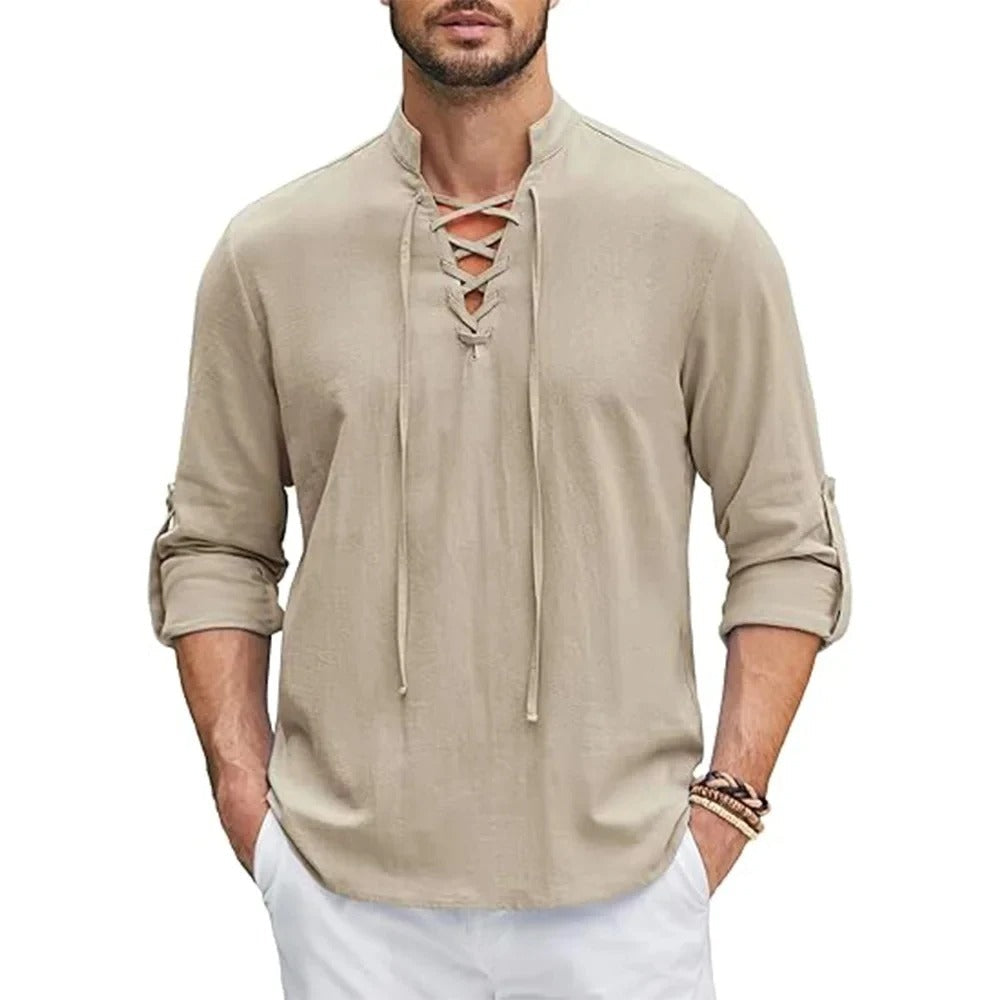 Men's Lace-Up Stand-Up Collar Shirt