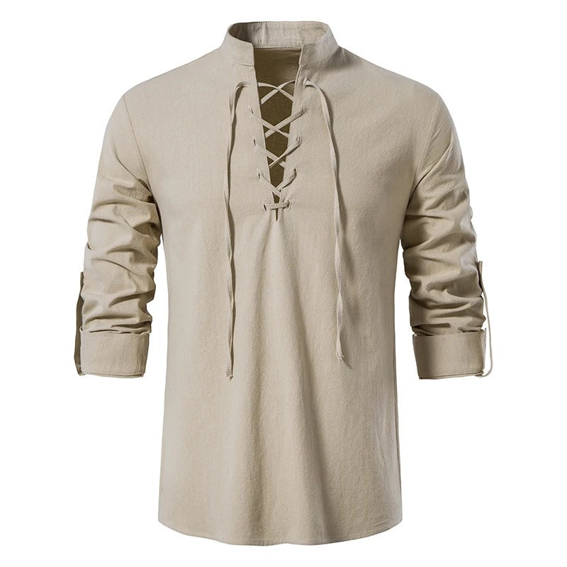 Men's Lace-Up Stand-Up Collar Shirt