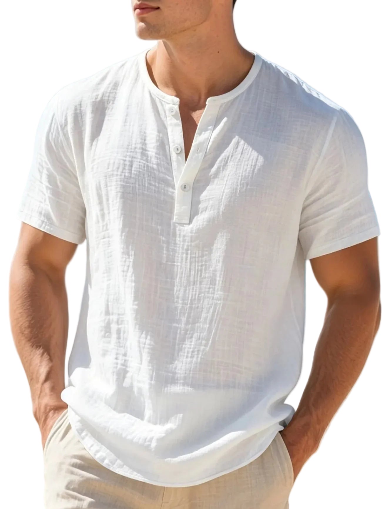 Men's Lightweight Breathable Cotton-Linen Henley T-Shirt