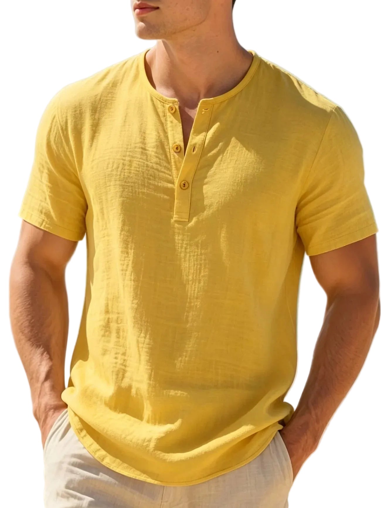 Men's Lightweight Breathable Cotton-Linen Henley T-Shirt