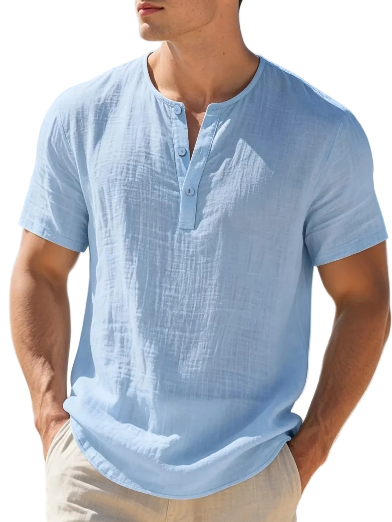 Men's Lightweight Breathable Cotton-Linen Henley T-Shirt