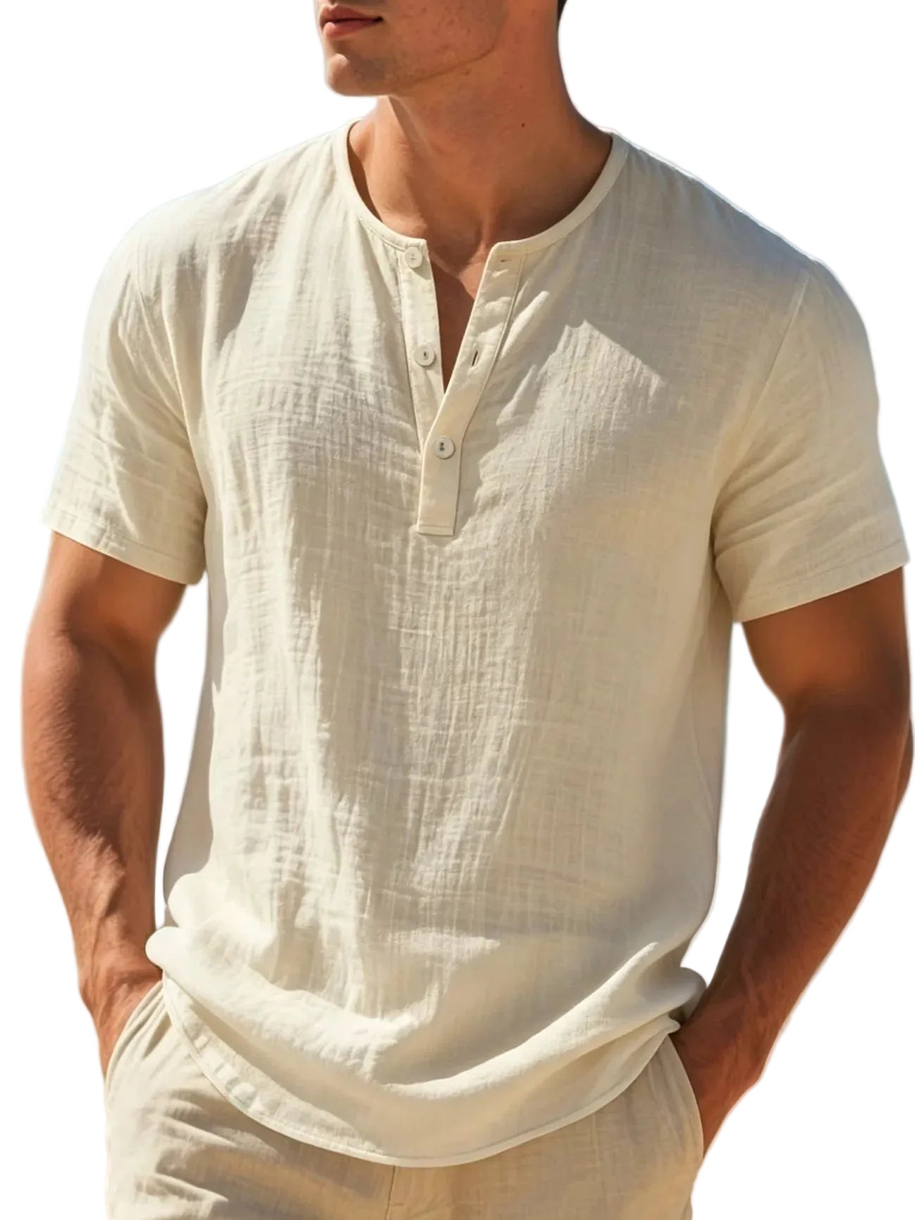 Men's Lightweight Breathable Cotton-Linen Henley T-Shirt