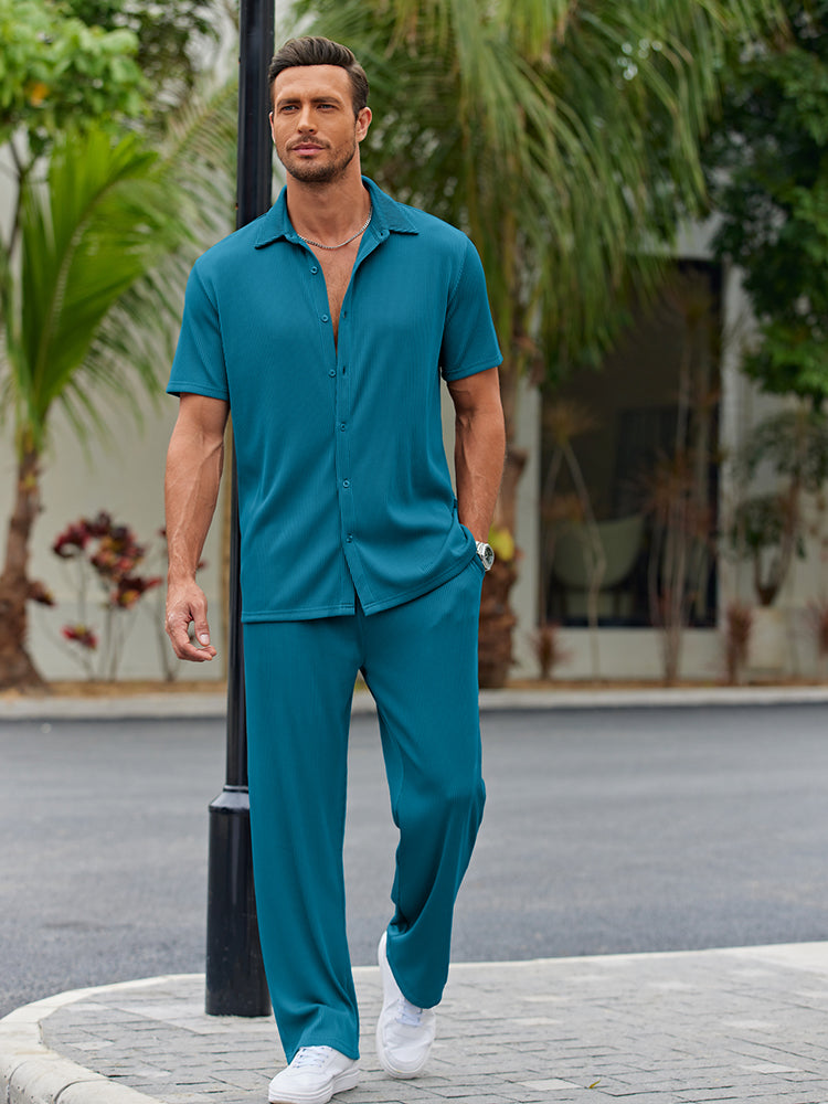 Men's Lightweight Casual Button-Down Shirt Set
