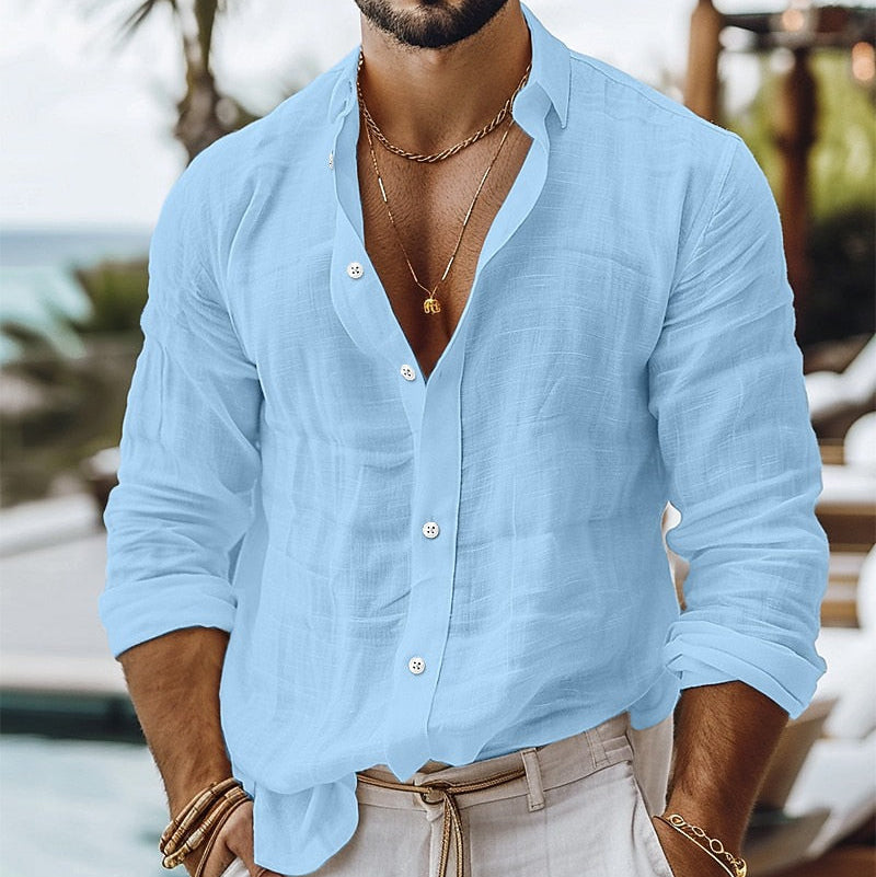 Men's Lightweight Cotton-Linen Button-Down Shirt