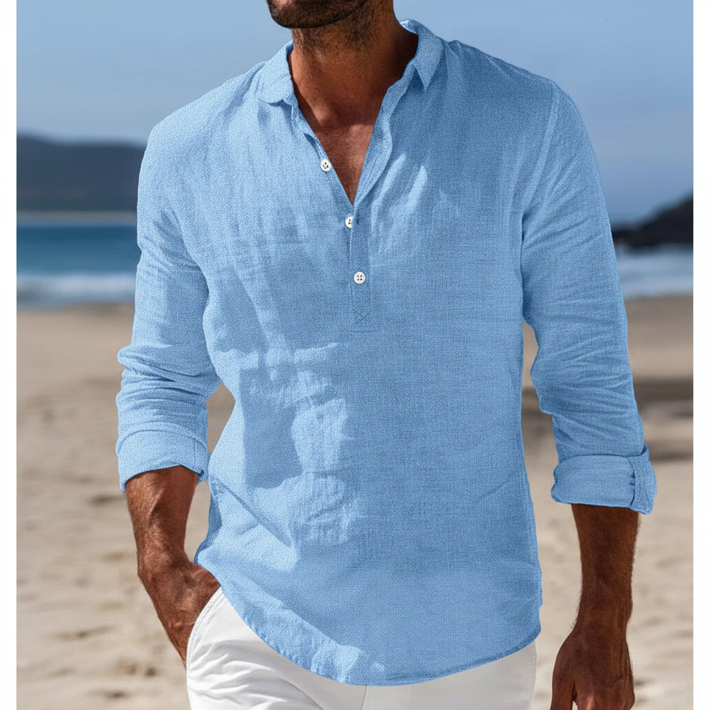 Men's Lightweight Cotton-Linen Button-Down Shirt