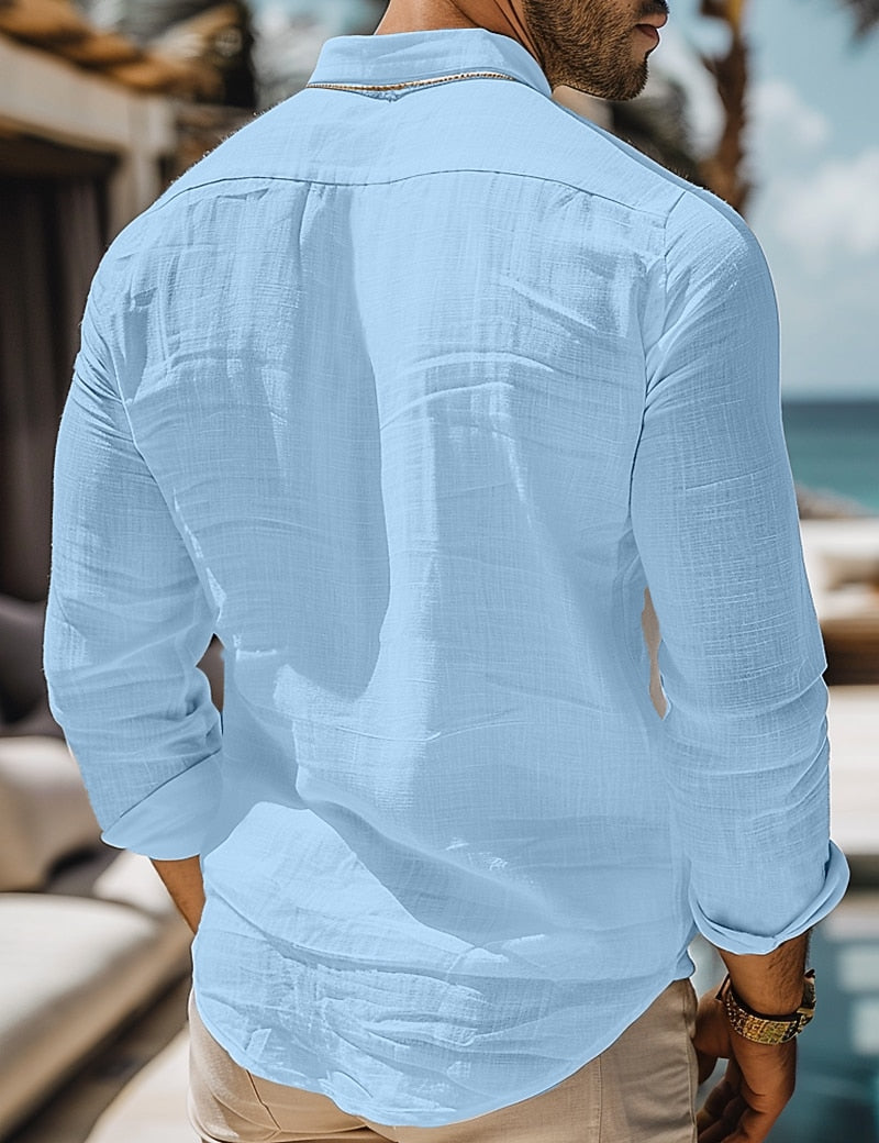 Men's Lightweight Cotton-Linen Button-Down Shirt