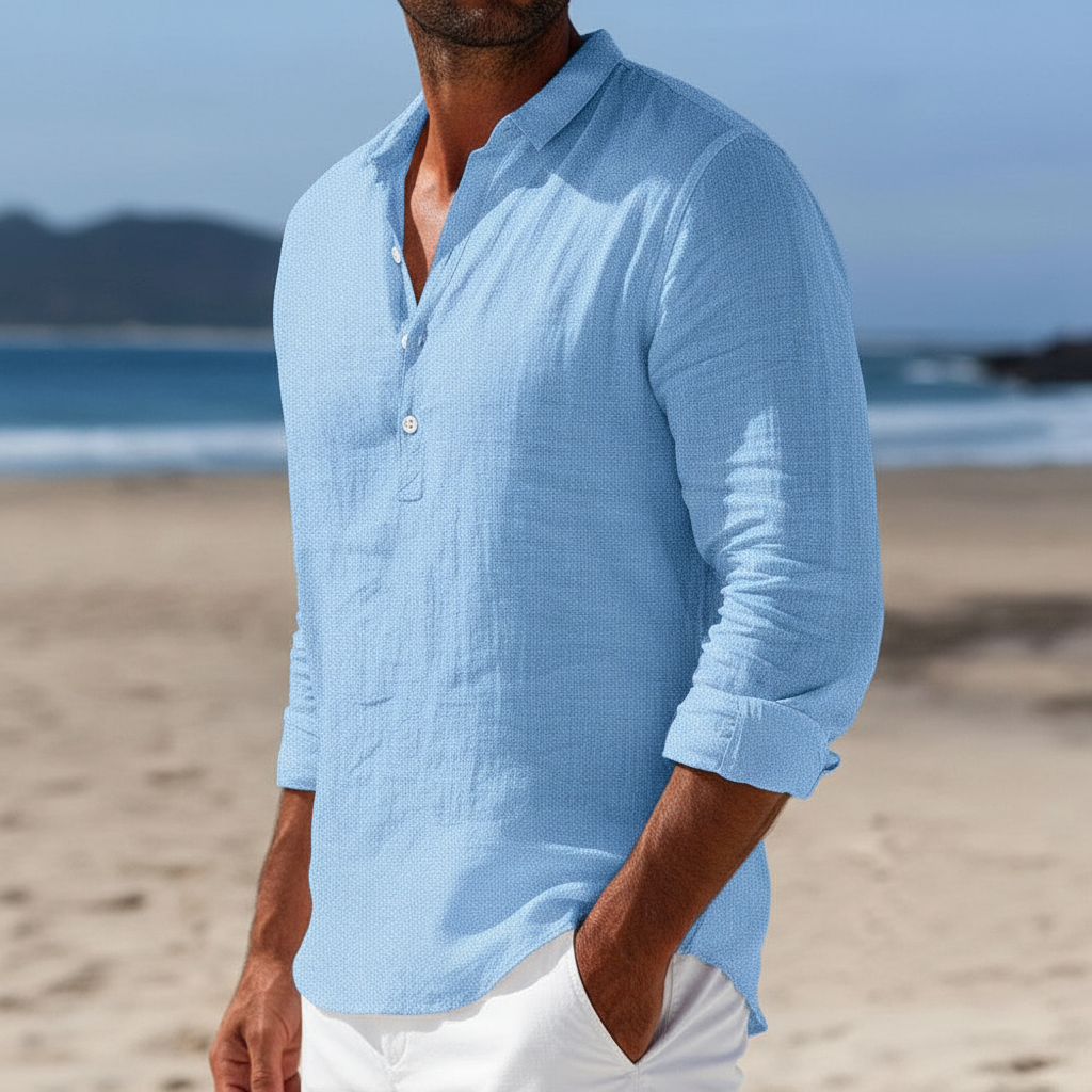 Men's Lightweight Cotton-Linen Button-Down Shirt
