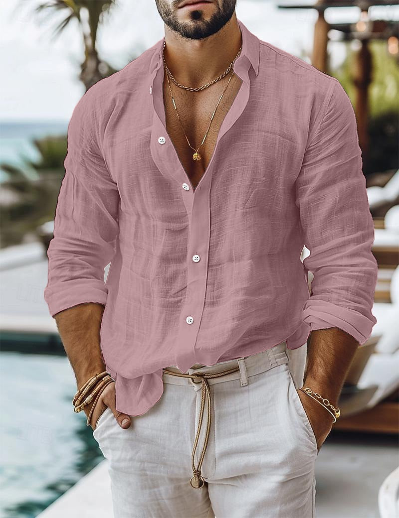Men's Lightweight Cotton-Linen Button-Down Shirt
