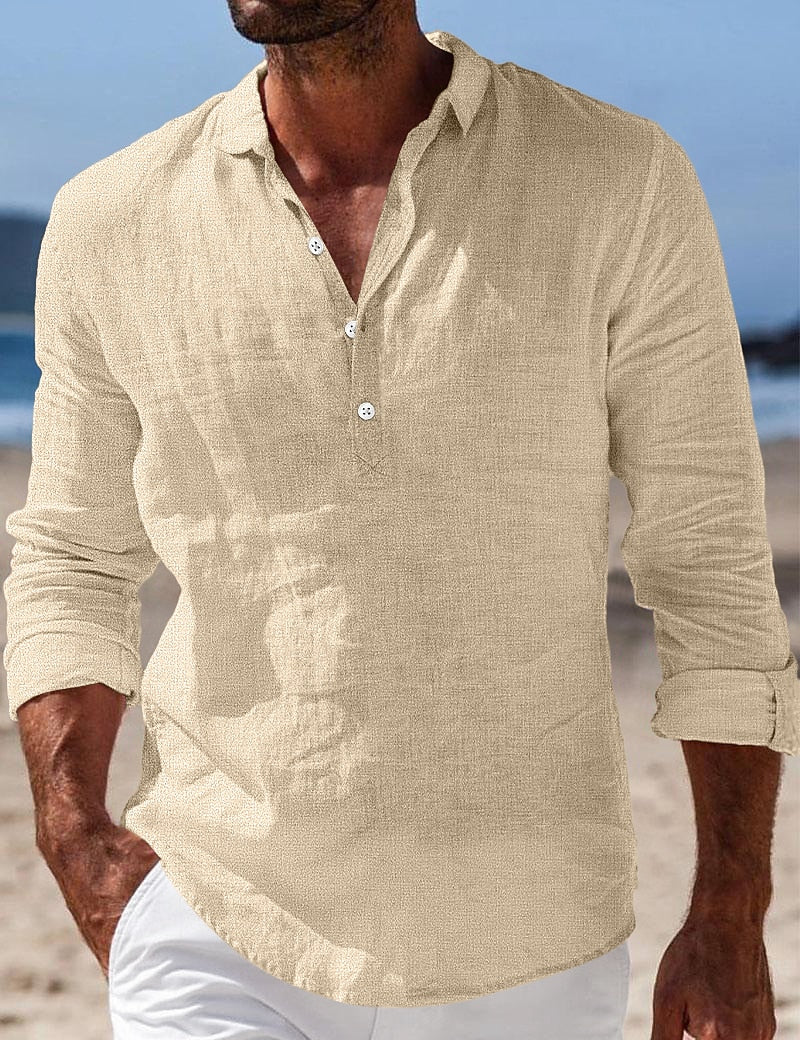 Men's Lightweight Cotton-Linen Button-Down Shirt