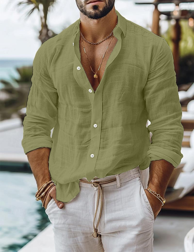 Men's Lightweight Cotton-Linen Button-Down Shirt